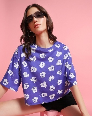 Shop Women's Blue All Over Printed Oversized Short Top-Front