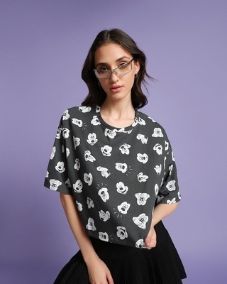 Shop Women's Grey All Over Printed Oversized Short Top-Front