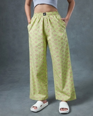 Shop Women's Green All Over Printed Oversized Pyjamas-Front