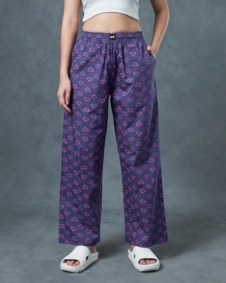 Shop Women's Blue All Over Printed Oversized Pyjamas-Front