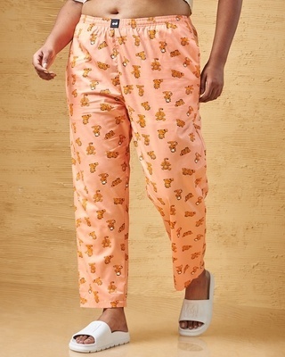 Shop Women's Orange All Over Printed Plus Size Pyjamas-Front