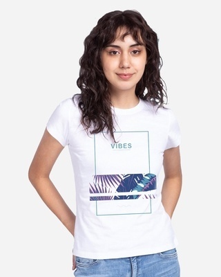 Shop Women's White Blue Vibes Graphic Printed T-shirt-Front