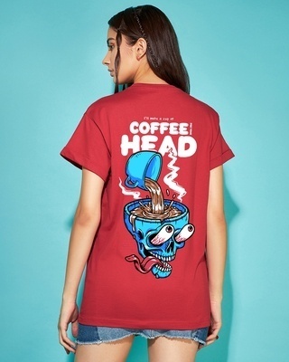 Shop Women's Red Coffee Head Graphic Printed Boyfriend T-shirt-Front