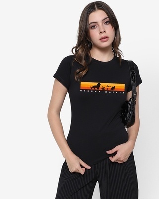 Shop Women's Black Hakuna Silhouette Graphic Printed T-shirt-Front