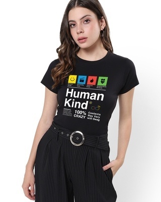 Shop Women's Black Human Kind Graphic Printed T-shirt-Front