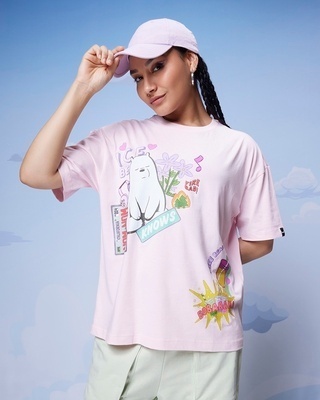Shop Women's Pink Ice Bear Knows Graphic Printed Oversized T-shirt-Front