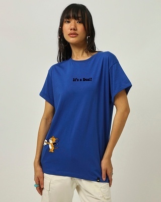 Shop Women's Blue It's a Deal Graphic Printed Boyfriend T-shirt-Front