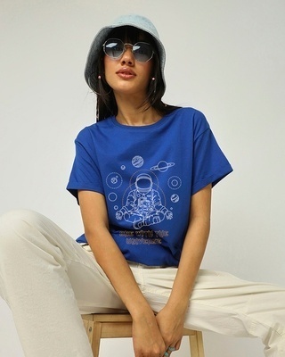 Shop Women's Blue One with the Universe Graphic Printed Boyfriend T-shirt-Front