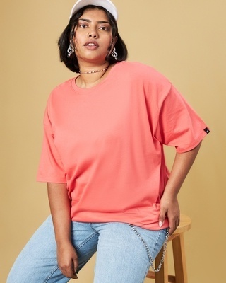 Shop Women's Deep Sea Coral Oversized Plus Size T-shirt-Front