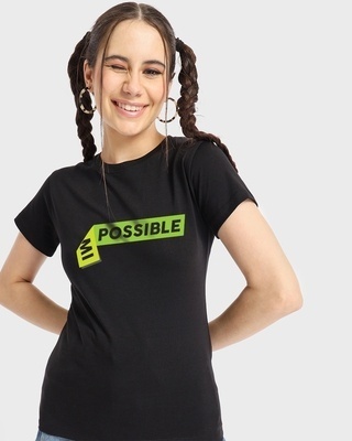 Shop Women's Black Possible Tape Graphic Printed T-shirt-Front
