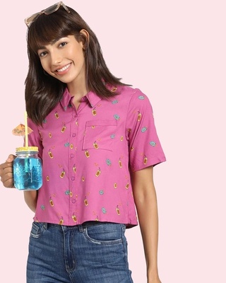 Shop Women's All Over Printed Boxy Pink  Shirt-Front