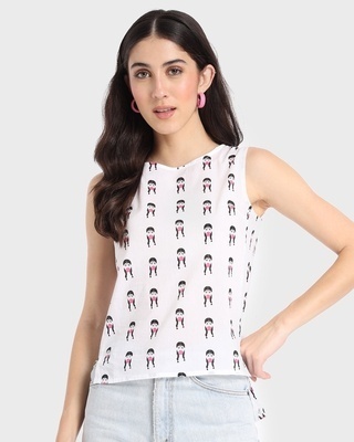 Shop Women's White All Over Printed Sleeveless Top-Front