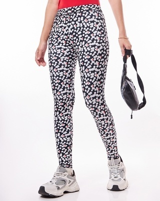 Shop Women's Black & White All Over Printed Leggings-Front