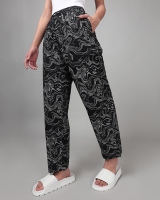 Shop Women's Black All Over Printed Plus Size Pyjamas-Front