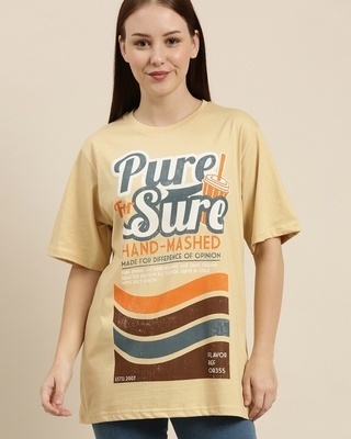 Shop Women's Beige Graphic Oversized T-Shirt-Front