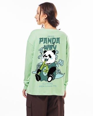 Shop Women's Bird Egg Green The Panda Way Graphic Printed Oversized T-shirt-Front
