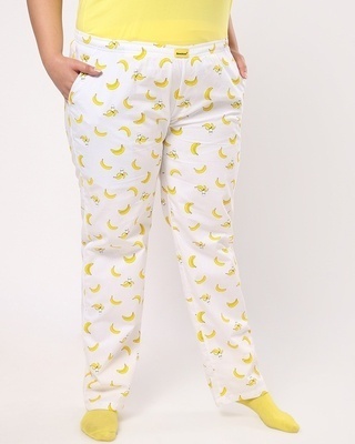 Shop Women's Birthday Yellow Bananas Print Plus Size AOP Pyjamas-Front
