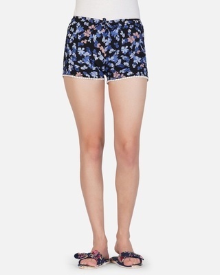 Shop Women's Black All Over Floral Printed Shorts-Front