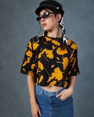 Shop Women's Black All Over Printed Oversized Short Top-Front