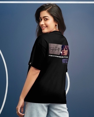 Shop Women's Black Anti Hero Graphic Printed Oversized T-shirt-Front