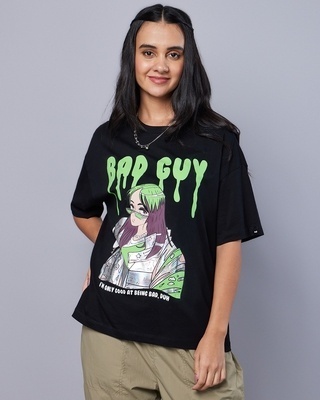 Shop Women's Black Bad Guy Graphic Printed Oversized T-shirt-Front