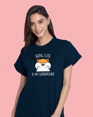Shop Women's Black Being CuteIs My Superpower Boyfriend T-shirt-Front