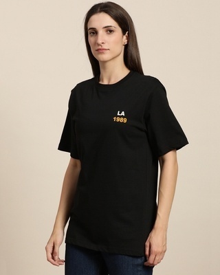 Shop Women's Black Coming Up Graphic Printed Oversized T-shirt-Front