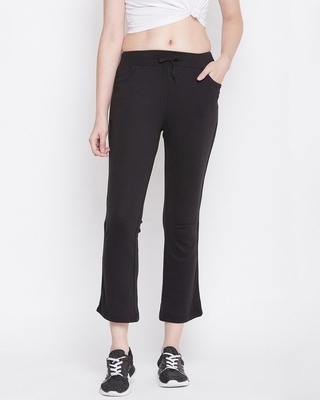 Shop Women's Black Cotton Track Pants-Front