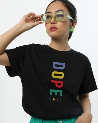 Shop Women's Black Dope Shit Typography Boyfriend T-shirt-Front