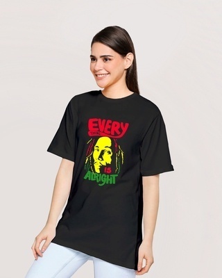 Shop Women's Black Everything is Alright Graphic Printed Oversized T-shirt-Front