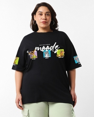 Shop Women's Black Friends & Feelings Graphic Printed Oversized Plus Size T-shirt-Front