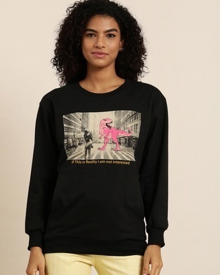 Shop Women's Black Graphic Print Oversized Sweatshirt-Front