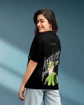 Shop Women's Black Happier Than Ever (Billie) Graphic Printed Oversized T-shirt-Front