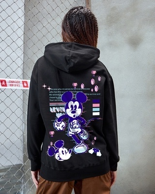 Shop Women's Black Level Up Mickey Graphic Printed Oversized Hoodies-Front