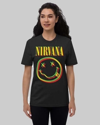 Shop Women's Black Nirvana Typography Loose Fit T-shirt-Front