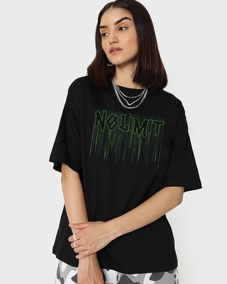 Shop Women's Black No Limit Typography Oversized T-shirt-Front
