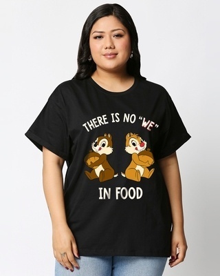 Shop Women's Black No We In Food Graphic Printed Plus Size Boyfriend T-shirt-Front