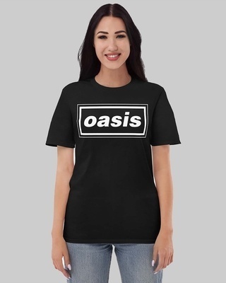 Shop Women's Black Oasis Typography Loose Fit T-shirt-Front