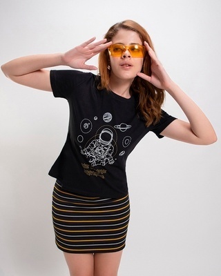 Shop Women's Black One With The Universe Graphic Printed T-shirt-Front