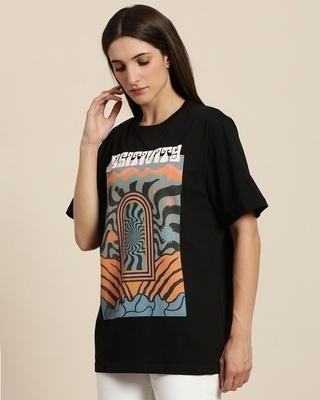 Shop Women's Black Positivity Graphic Printed Oversized T-shirt-Front