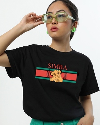 Shop Women's Black Simba Graphic Printed Boyfriend T-shirt-Front