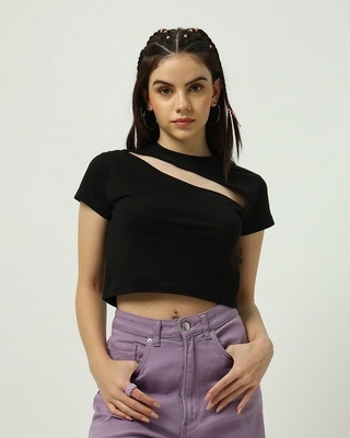 Shop Women's Black Slim Fit Short Top-Front