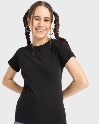Shop Women's Black Slim Fit T-shirt-Front
