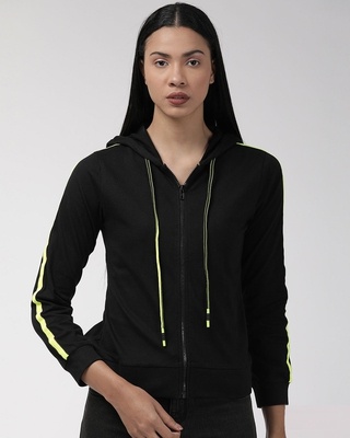Shop Women's Black Solid Hooded Sweatshirt-Front