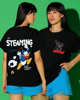 Shop Women's Black Steaming Donald Graphic Printed Boyfriend T-shirt-Front