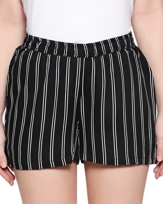 Shop Women's Black Striped Rayon Shorts-Front