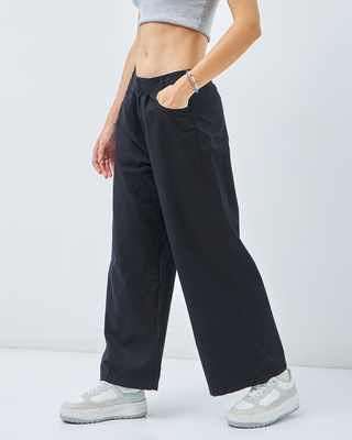 Shop Women's Black Super Loose Fit Wide Leg Pants-Front