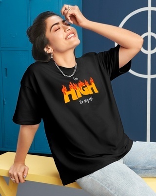 Shop Women's Black Too High Typography Oversized T-shirt-Front
