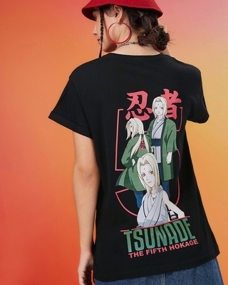 Shop Women's Black Tsunade Graphic Printed Boyfriend T-shirt-Front