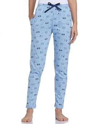 Shop Women's Blue All Over Cat Printed Cotton Pyjamas-Front